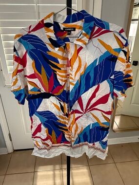 Express Button-Up Shirt in Blue, Yellow, Pink and White